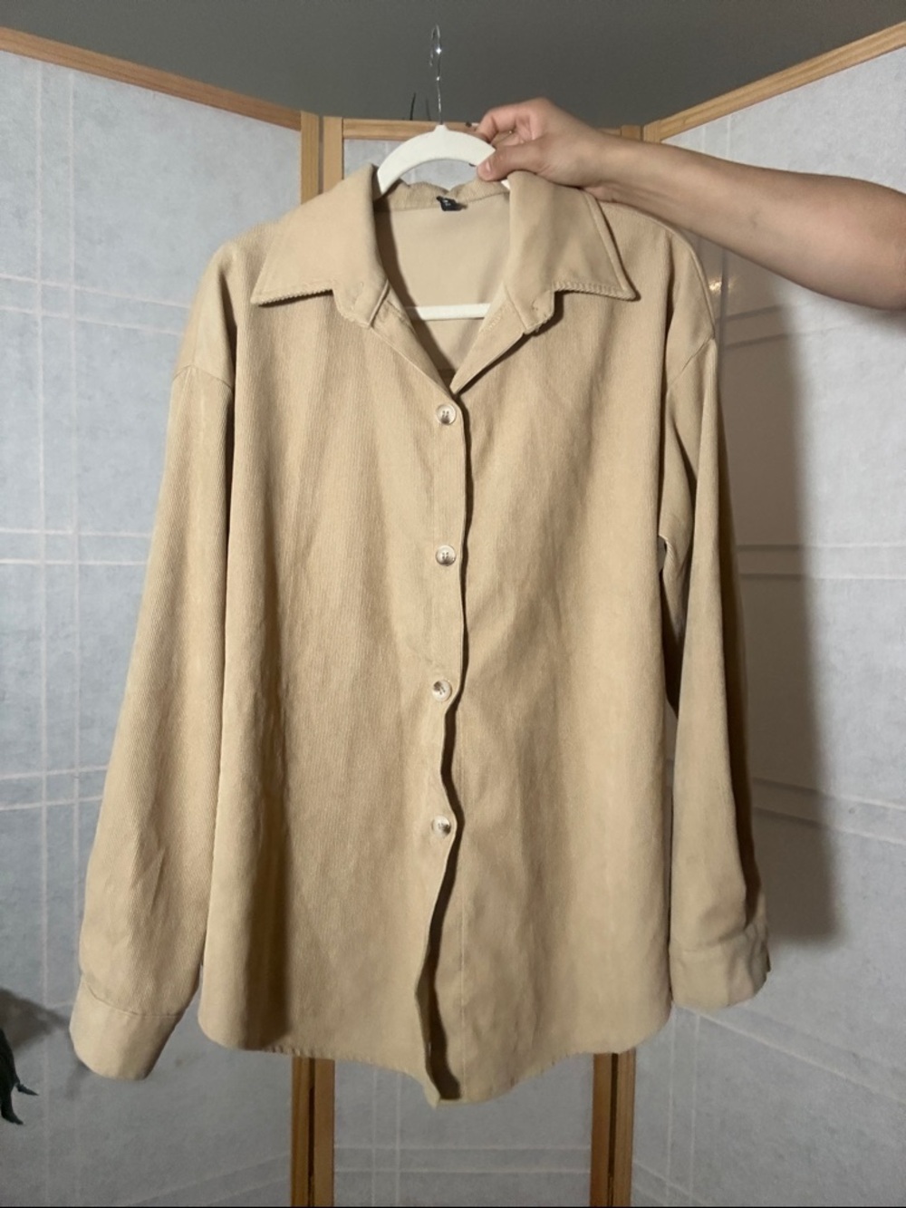 Beige Button-Up Women's Blouse